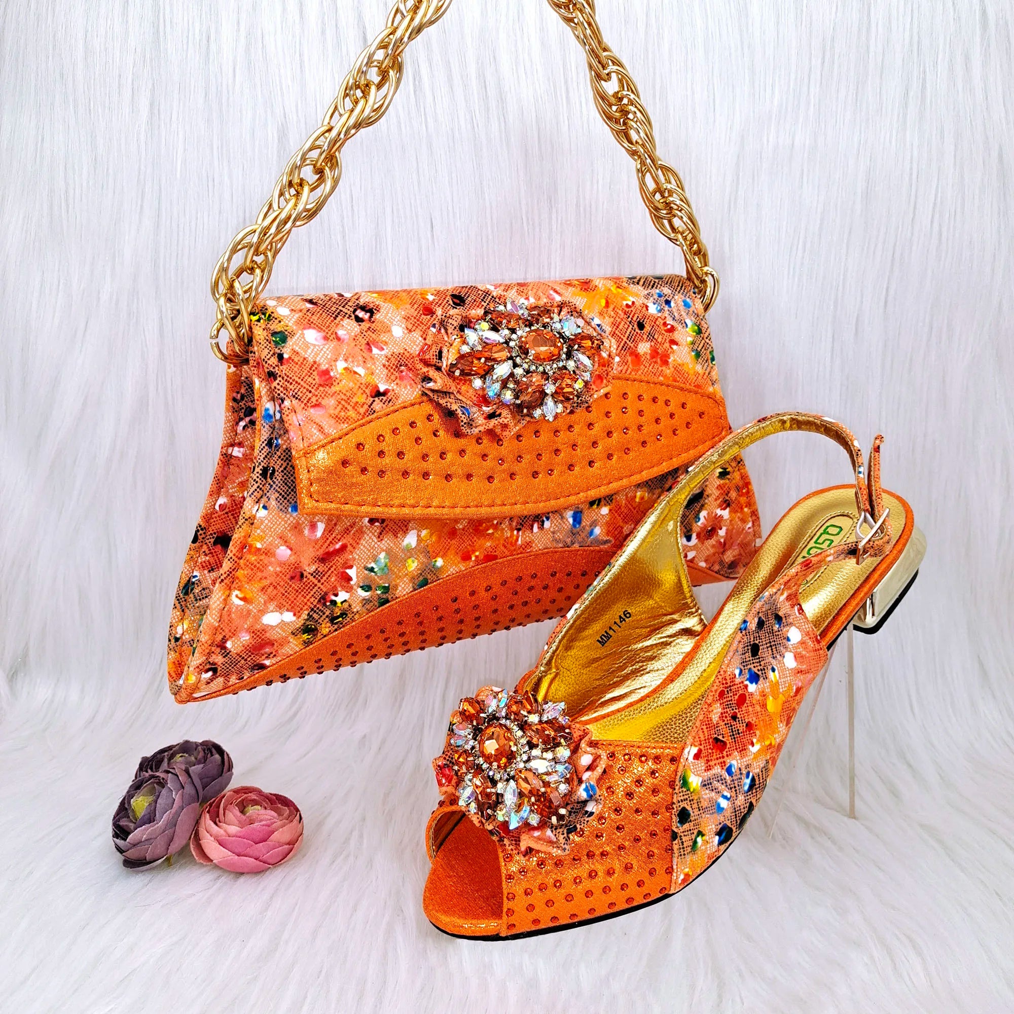 Flash Diamond Decoration Women's Bag With Comfortable Shoes