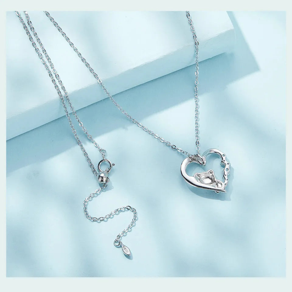 925 Sterling Silver Baby Panda Crystal Necklace Enamel Cute Animal Charm Chain Link for Women Gift 17.71'' SCN453