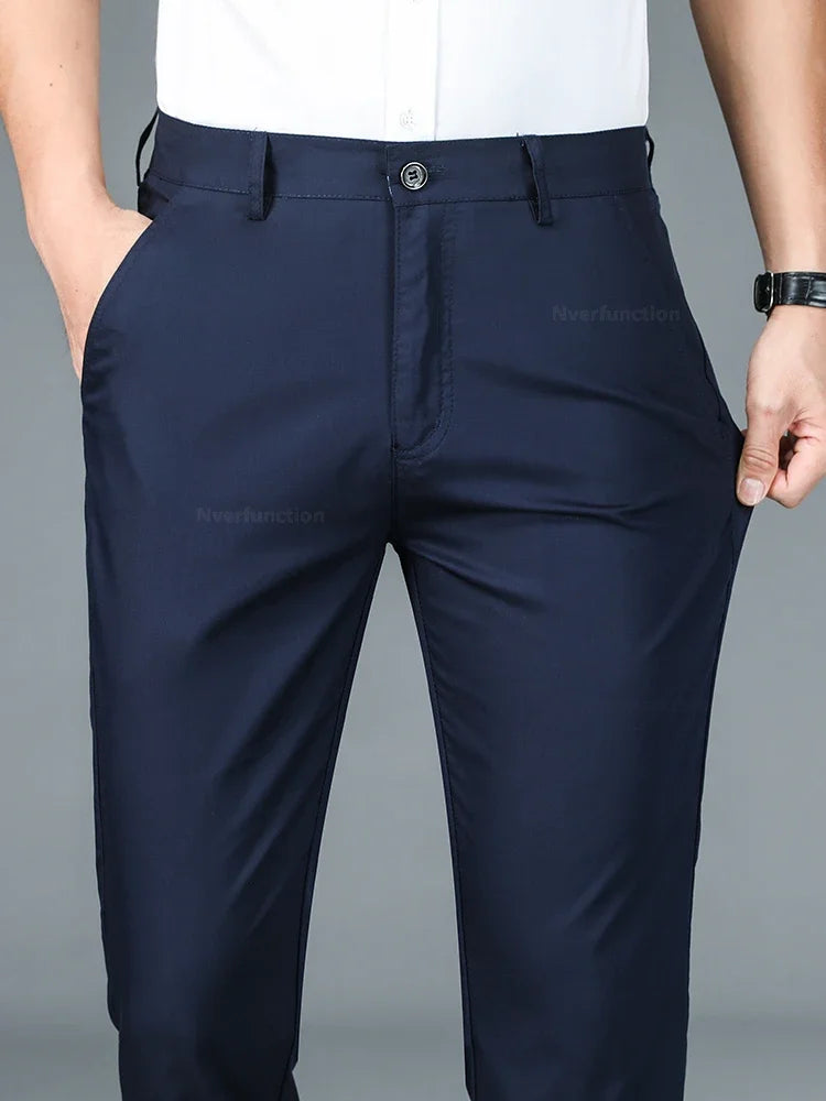 Bamboo Fiber Straight Business Pants Men Long Formal Trouser Male