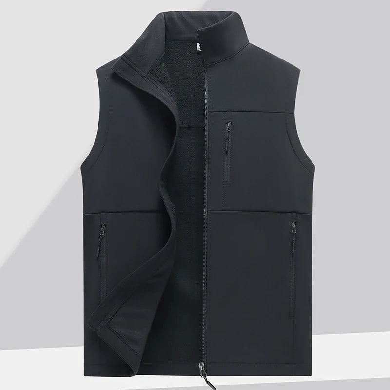 Soft shell thick vest men's autumn and winter work clothes plush jacket waterproof sleeveless windproof running sports vest