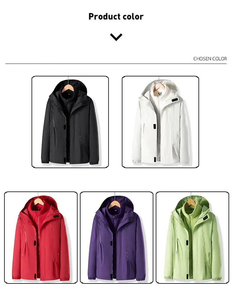 Women Three-in-One Detachable Autumn Winter Outdoor Climbing Windbreaker Windproof Waterproof Fleece Lined Jacket Coat Man Coats