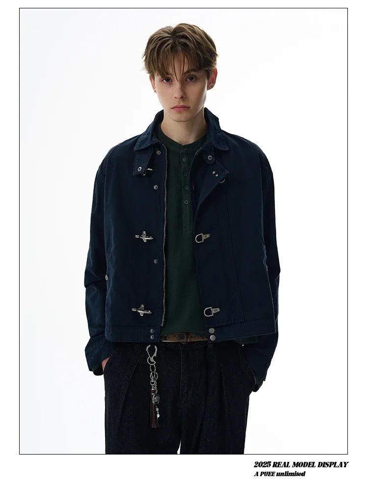 Retro Black Gothic High Street Airplane Buckle Jacket for Men and Women Korean Fashion Y2k American Retro Casual Jacket
