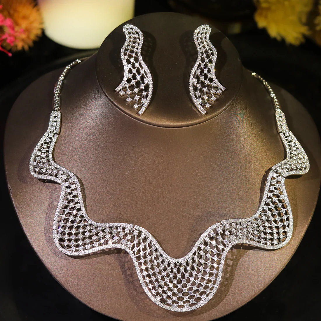 Fashion Wavy Colorful Necklace Luxury Cubic zirconia Jewelry Set For Women Dubai Bride Suitable Wedding Balls Accessories