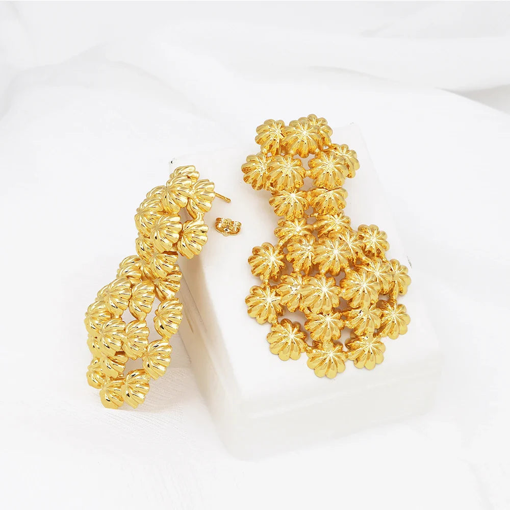 Exaggerate Africal Big Flower Earrings For Women 18K Gold Plated Fashion Piercing Earrings Dubai Nigeria Wedding Party Jewelry