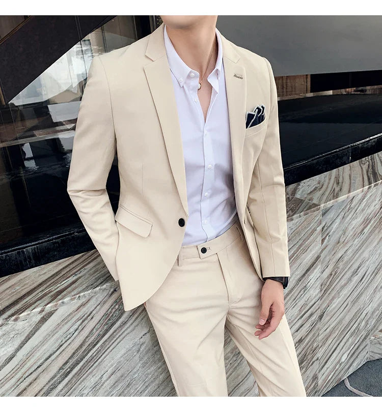 S-7XL Jacket + Pants / Luxurious High -end Brand Solid Color Men's Casual Business Slim Suit Two -piece Suit Groom Wedding Suit