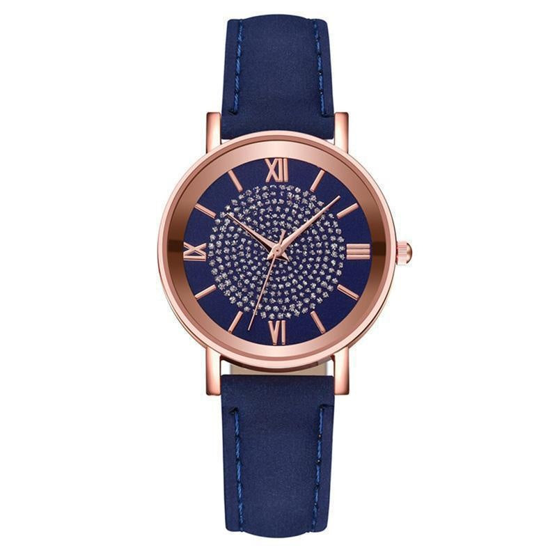 Women Watch Ladies Rhinestone Dial Wristwatch Leather Band Quartz Watches Gifts