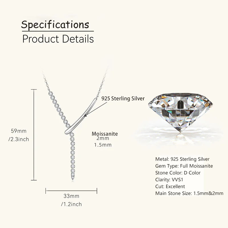 Full Round Moissanite Y-shaped Pendant Necklace for Women S925 Sterling Silver Chain Fine Jewelry Gift with Certificate