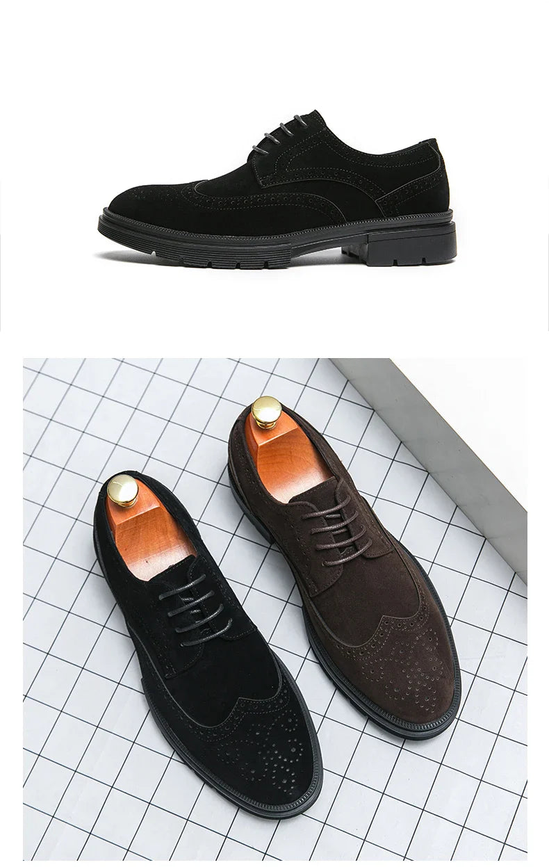 New 46 large size abrasive leather Brock carved business dress shoes for men round head lace-up casual shoes