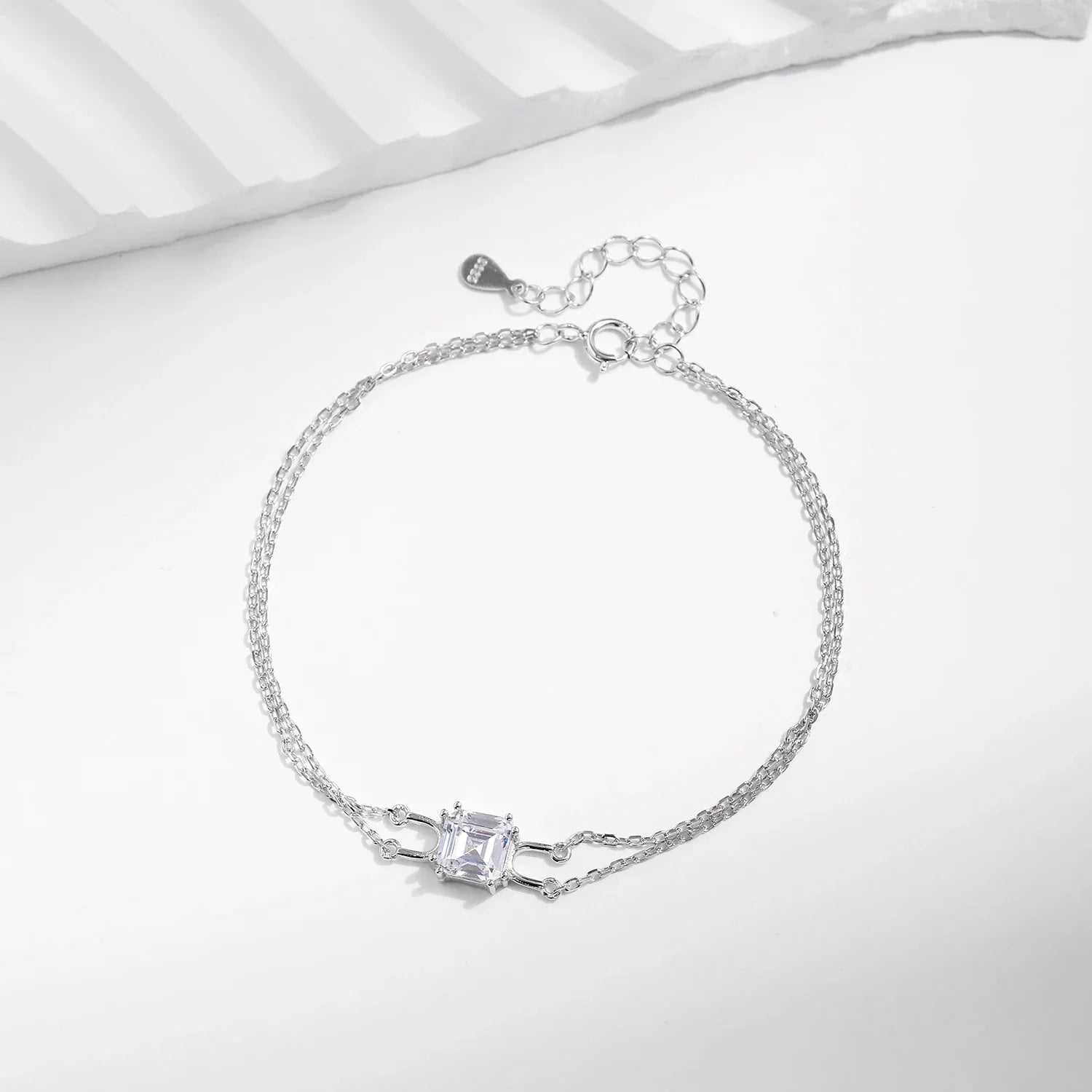 925 Sterling Silver Double Layer Link Chain Bracelet Shiny Square Emerald Cut Wedding Jewelry For Women Anniversary Gift