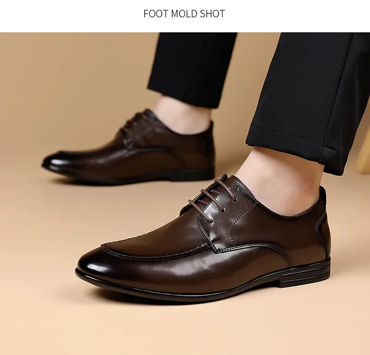 Spring Autumn New Pointed Toe Leather Shoes Men Fashion Business Casual Shoe Male Lace Designer Solid Color Wedding Shoes Man