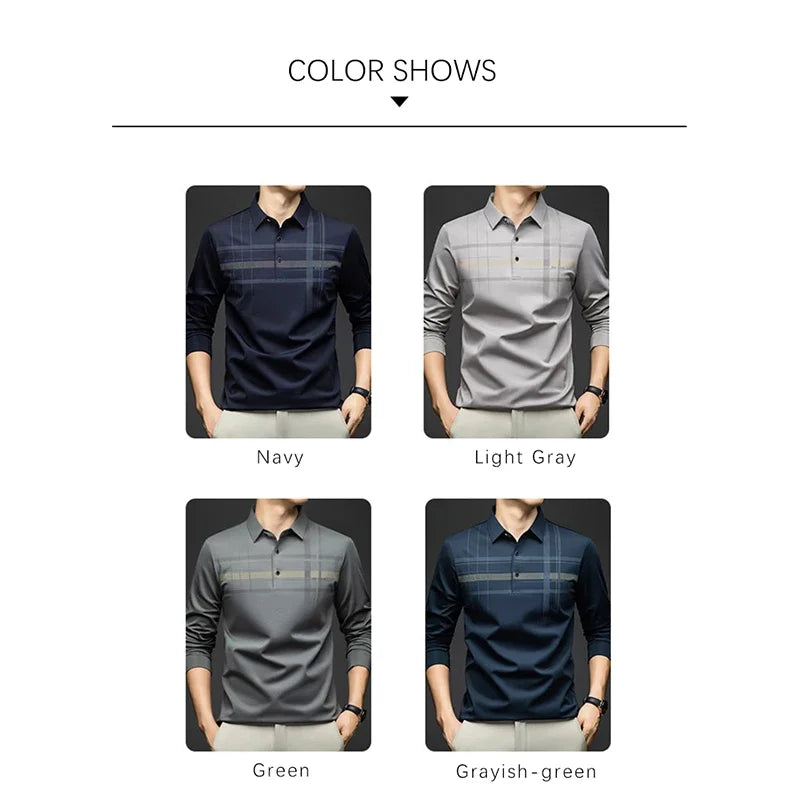 Polo T Shirt for Man 2026 Formal Business Slim Long Sleeve Tshirt Men Casual Loose Stripe Shirt for Man Designer Clothes