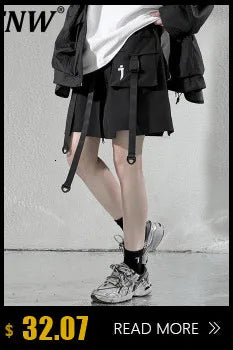 Dark Style Double Ring Fharem Knee Legnth Pants Summer High Street Fashion Drawstring Loose Fit Black Men 's Shorts 12C1243