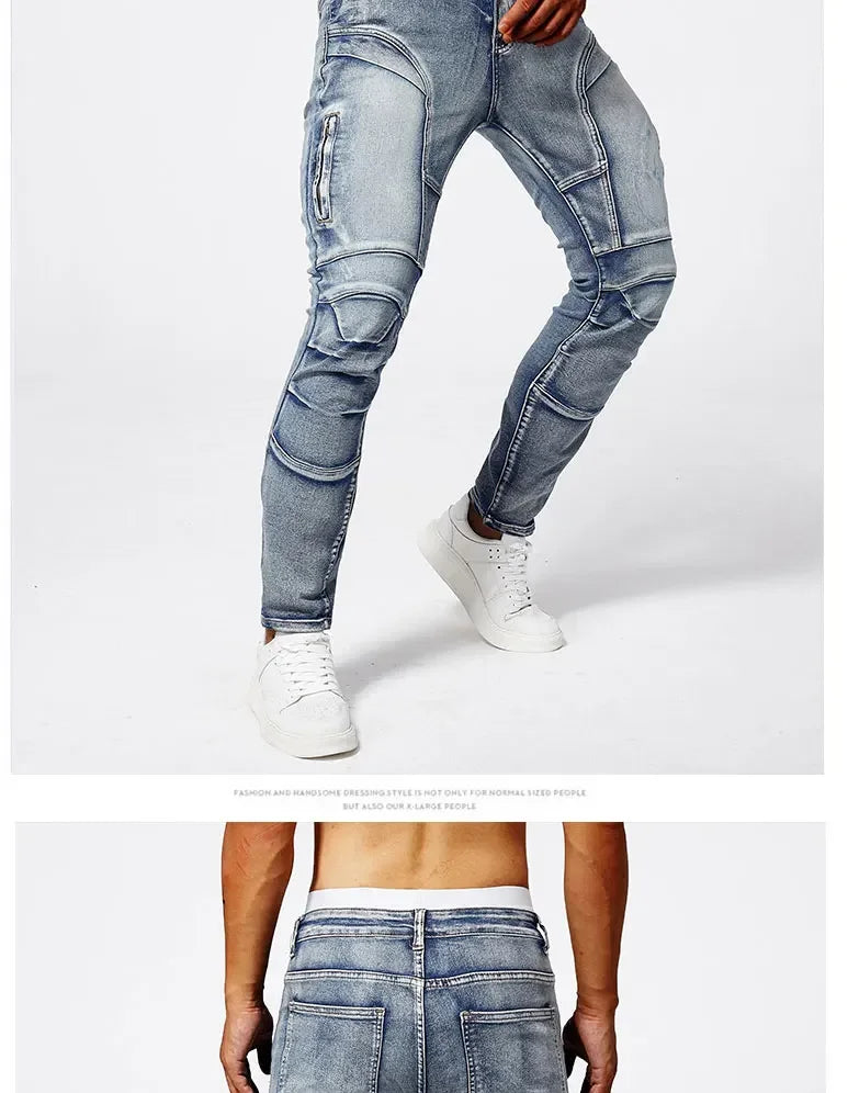 2025 Elastic Jeans Mens Small Straight Leg Denim Pants Outdoor Casual Motorcycle Pants High Street Classic High Quality Jeans