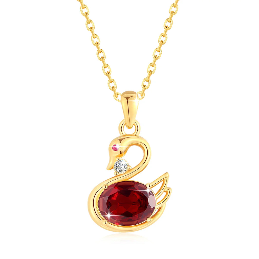 Exquisite 18K Natural Garnet Crystal Swan Pendant Necklace for Women AU750 Solitaire Choker Red Corundum Zircon Jewelry Gift