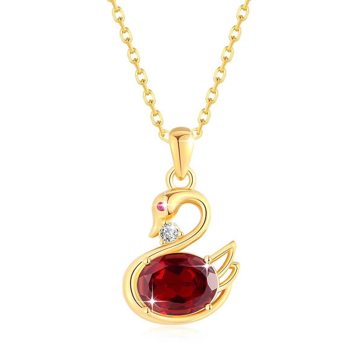 Exquisite 18K Natural Garnet Crystal Swan Pendant Necklace for Women AU750 Solitaire Choker Red Corundum Zircon Jewelry Gift