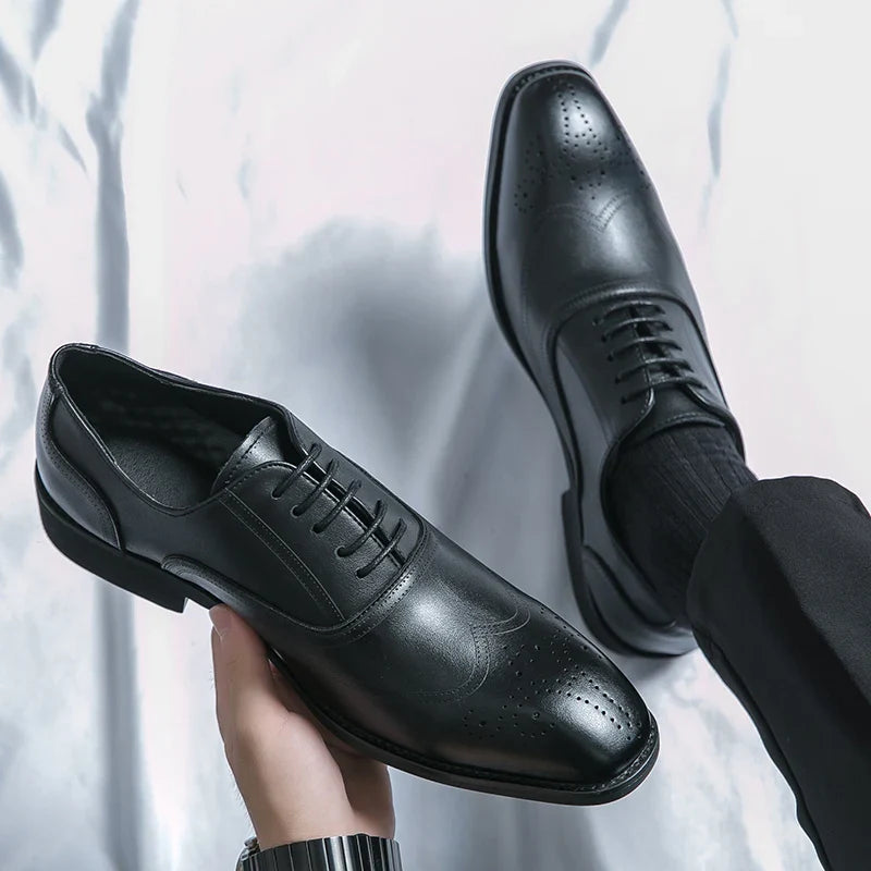 Luxury Men Dress Shoes Pointed Toe Leather Men's Oxfords  Shoes Classic Italy Brogue Shoes Fashion Lace-up Men's Shoes Size 46