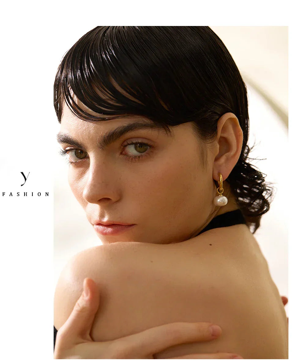 High Quality Imitation Pearls Drop Stainless Steel Golden Korean Hoop Earrings Charms Fashion Jewelry Bijoux Femme Gift