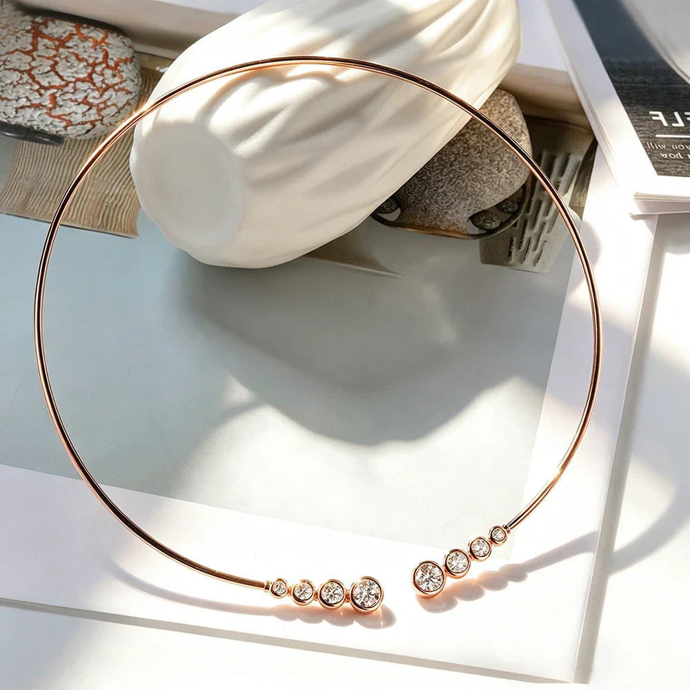 Luxury Round Bezel Bubble Moissanite Open Choker Neck Chain for Women S925 Silver 4-Stone Diamond Cuff Collar Necklace Gift
