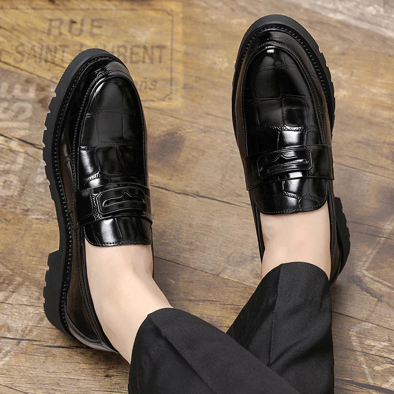 Men's Thick Soled Leather Shoes Minimalist Design Style Daily Outdoor Leisure Business Party Height Increasing Shoes Zapatillas