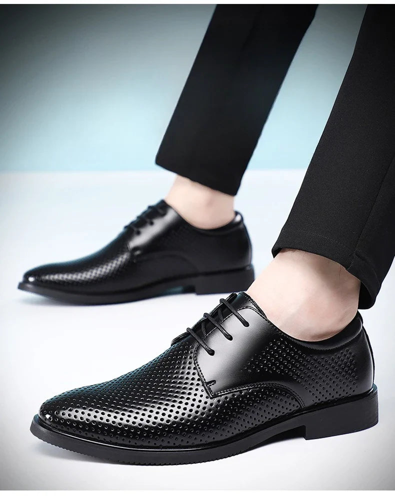 Summer Autumn Dress Shoes for Men Hallow Breathable Lace Designer Leather Shoes Male Fashion Business Casual Elegant Shoe Man