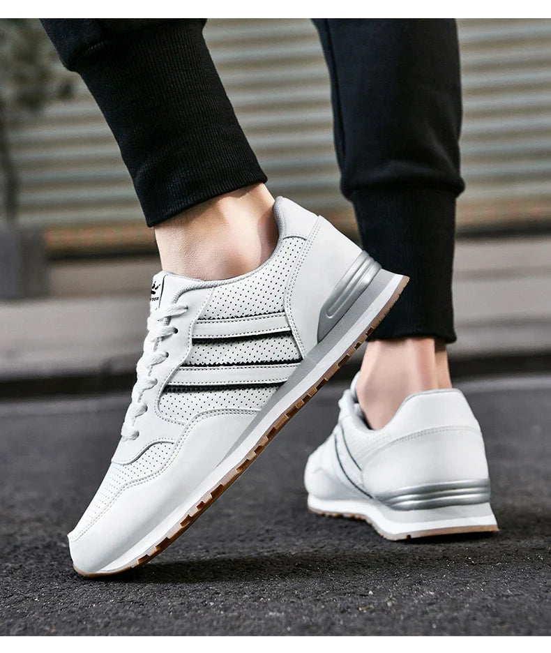 High Quality Men's Vulcanized Sneakers Leather Casual Shoes Breathable Mesh Men Tennis Shoes Male Flat Shoe Zapatillas Hombre