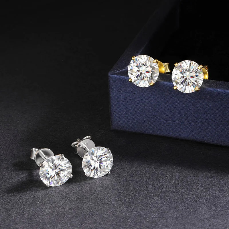 4 Prong 0.2-2CT Moissanite Stud Earrings D Color For Women Men S925 Silver Plated 18k Party Wedding Diamond Earring GRA