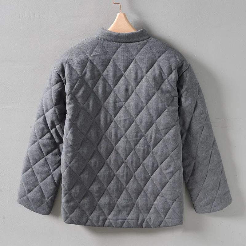 جاكيت مبطن دافئ بياقة واقفة على الطراز الياباني للرجال، جاكيت مبطن واسع وعصري متعدد الاستخدامات بلون سادة للرجال
