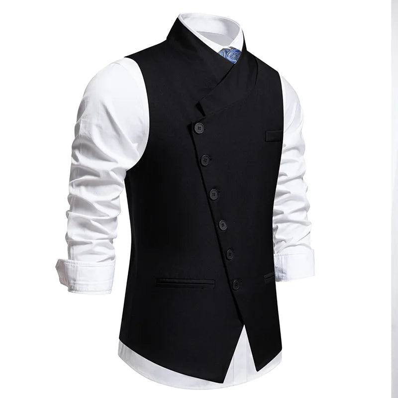 Men's Suit Vest, Chic Solid Slant-breasted Waistcoat for Men, Males Black/Grey Vest for Grooms Wedding Party Business Prom
