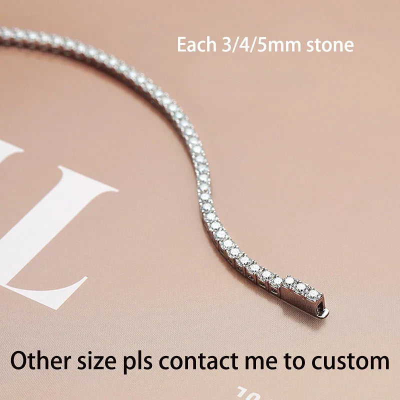 18k Plated 2-5mm Real Moissanite Tennis Bracelet for Women Spring Clasp S925 Sterling Silver Jewelry Men's Bracelet