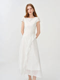 Women 2026 Summer New Arrival Soft Lyocell Dress Ruffled Waist-Cinched Bias Cut Slimming Elegant Commuter style Midi Dress
