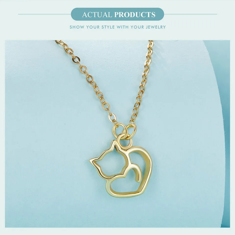 100% 925 Sterling Silver Minimalist Lovely Cat Pendant Necklace Cute Animal Neck Chain for Women Birthday Gift SCN188