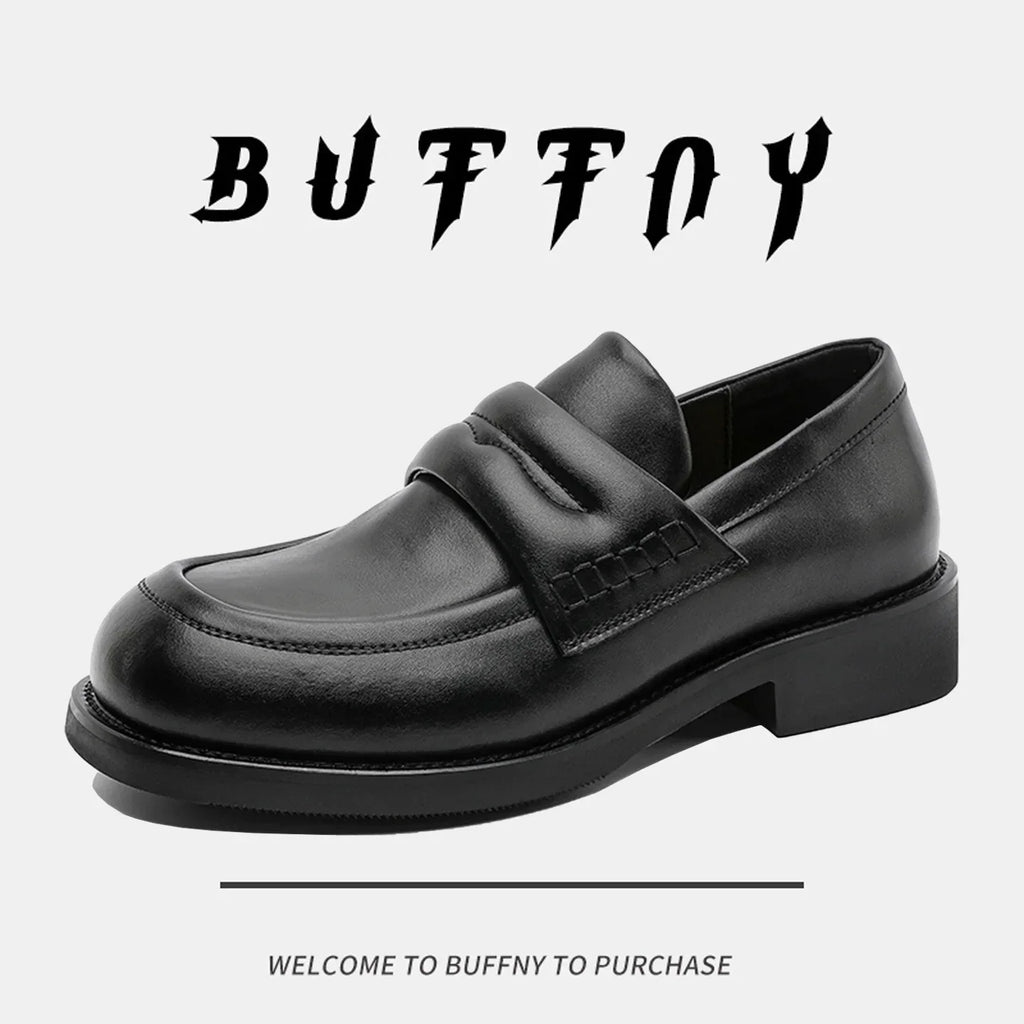 Low-Heel Round-Toe Business Casual Shoes Easy-To-Wear Thick-Heeled Height-Increasing Leather Loafers for Men Spring Autumn
