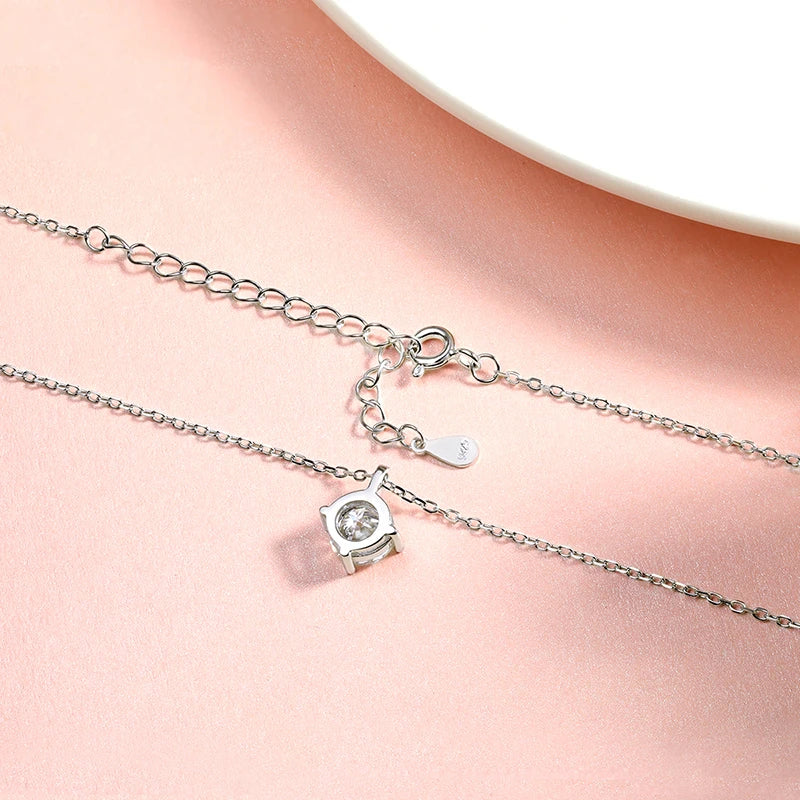 0.3-3CT D Color Moissanite Necklace for Women Classic 4-claws Pendant Sparkling S925 Sterling Silver Lab Diamond Chain