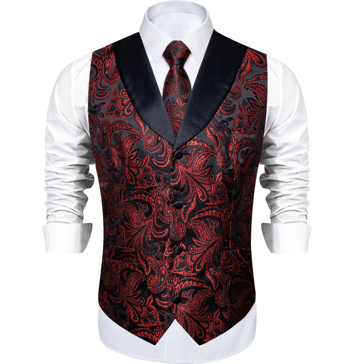 Retro Paisley Floral Full Set with Bowtie Pocket Square and Cufflinks Banquet Essential