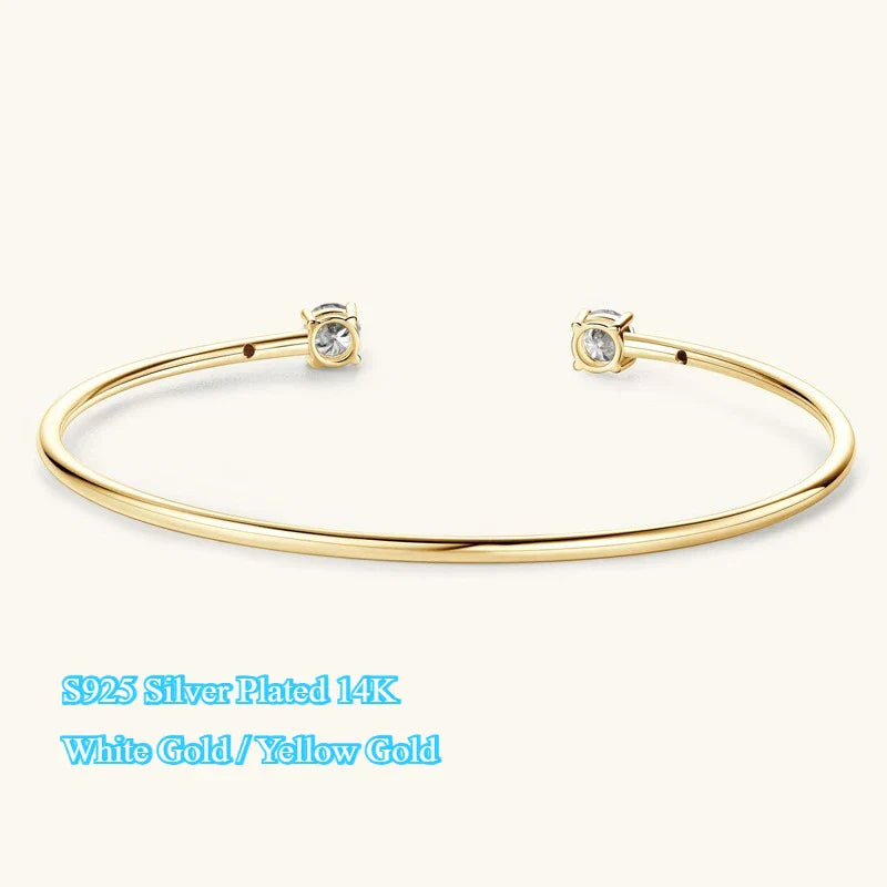 Four Prong Moissanite Cuff Bangle 5mm 0.5CT Round Cut D Color 925 Silver Open Hand Chain Bracelet For Women Girl Lady Gift