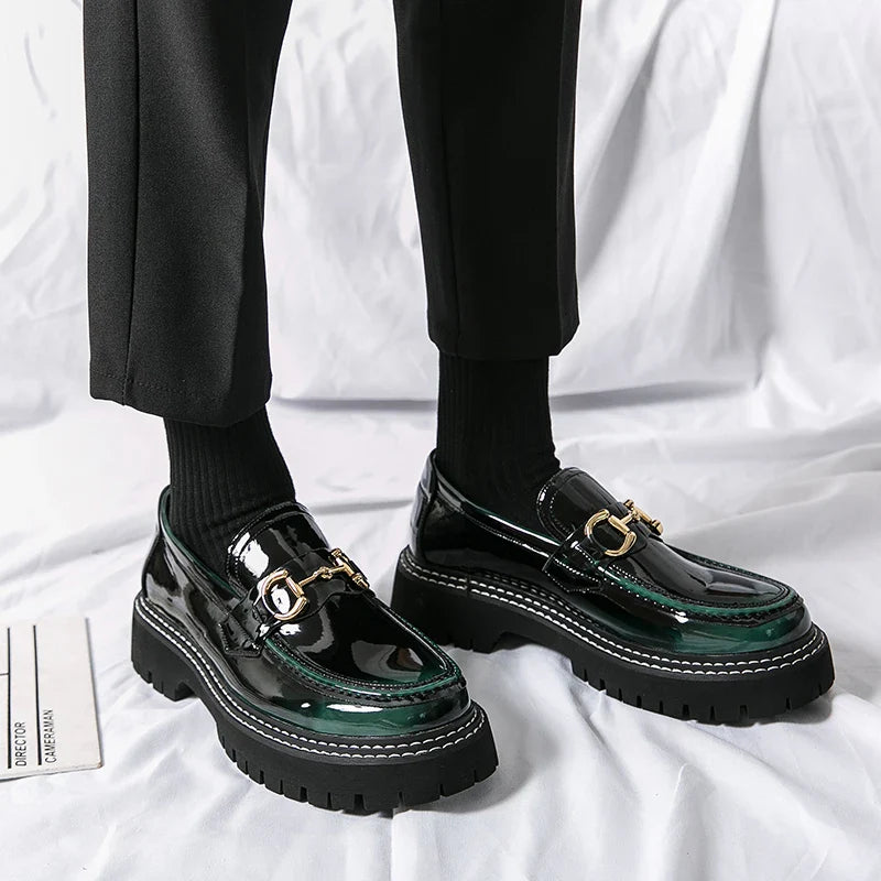 New Men Patent Leather Loafers Fashion Casual Shoes Male Thick Sole Increased Height Slip On Breathable Comfortable Driving Shoe
