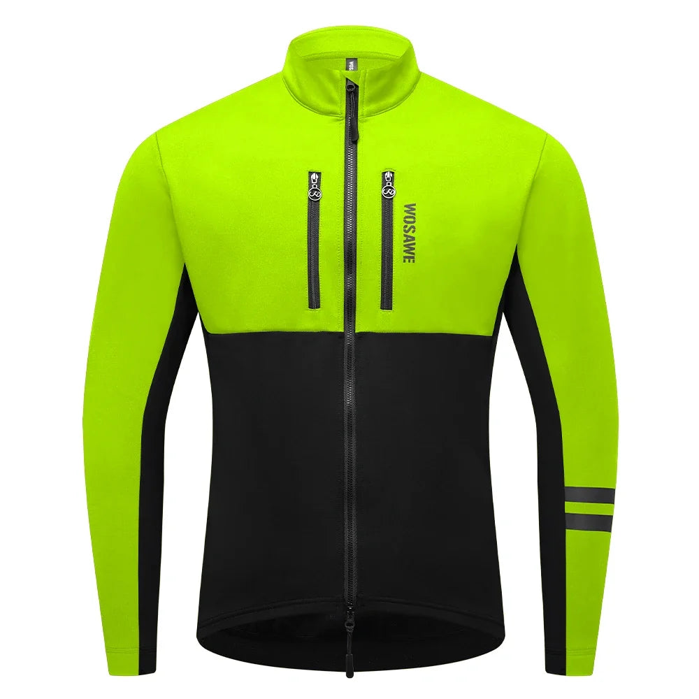 Men's Cycling Jacket Winter Thermal Long Sleeve Fleece MTB Jacket Bicycle Top Bike Clothing with 3 Rear Pockets 0℃-15℃
