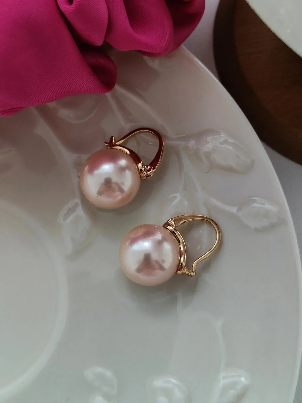 925 Sterling Silver Earring Pink Color Pearl Earring For Women Wedding Party Gift Fashion Jewelry 12-14mm Shell Pearl