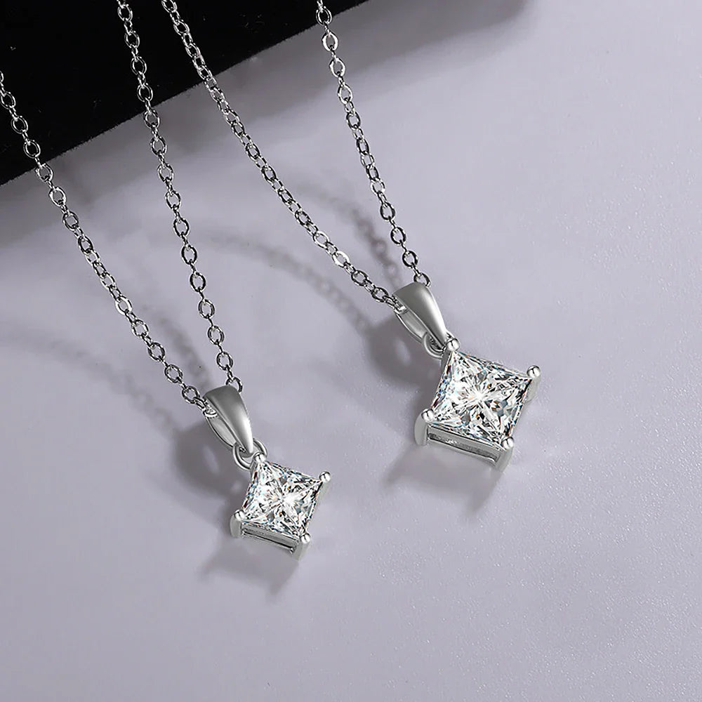 1/2carat  Certified Princess Cut Moissanite Pendant Necklace 925 Sterling Silver D Color Square Solitaire Diamond Neck Chain