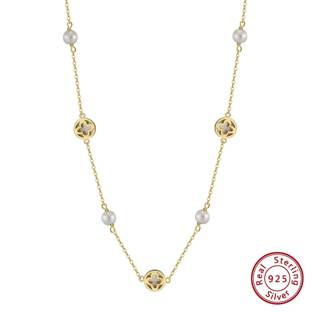 Elegant Ladies 925 Sterling Silver Necklace Four-Leaf Clover Inlaid Shell Decoration Suitable Daily Wear And Gifts