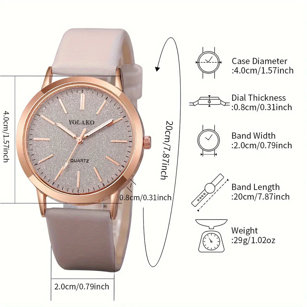 2PCS/Set Women's Watch Shiny Fashion PU Leather Analog Quartz Watches Rose Flower Bracelet