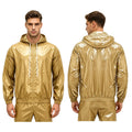 Mens Waterproof Hooded Raincoat Long Sleeve Front Zipper Rain Jacket Windbreaker with Drawstring Hood for Hiking Fishing Biking