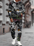 The new men's hoodie set for Spring and Autumn 2025 features a casual fashionable and comfortable 3D graffiti pattern print