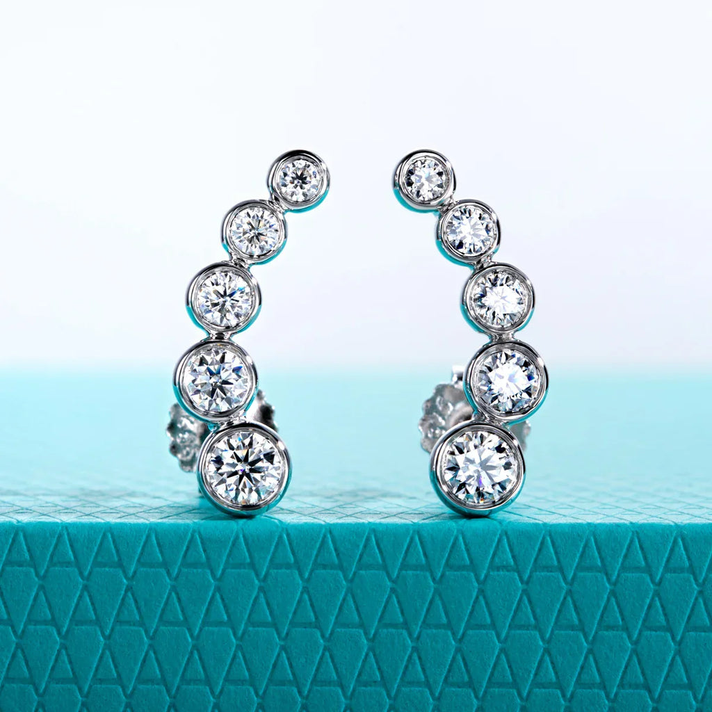0.82cttw Moissanite Stud Earrings 925 Sterling Silver Gold Plated Classic Bezel Smile Earrings for Women Jewelry Gifts