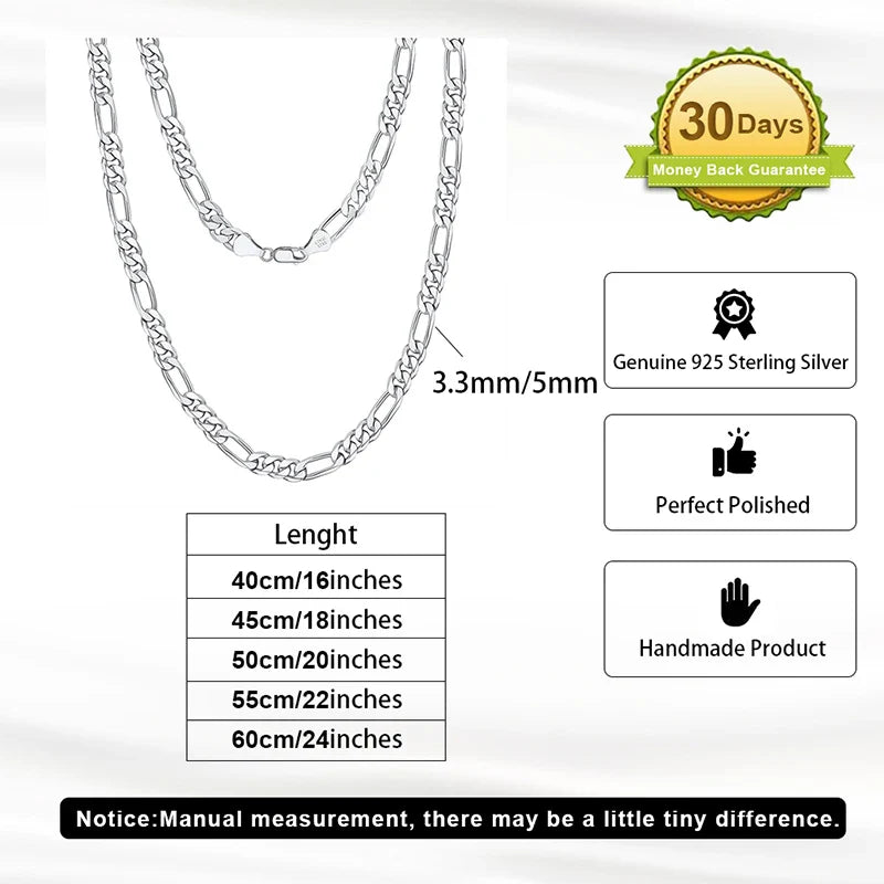 Italian 925 Sterling Silver 2.6mm 3.7mm 5.0mm Flat Mariner Chain Necklace for Women Men Fashion Silver Jewelry SC78