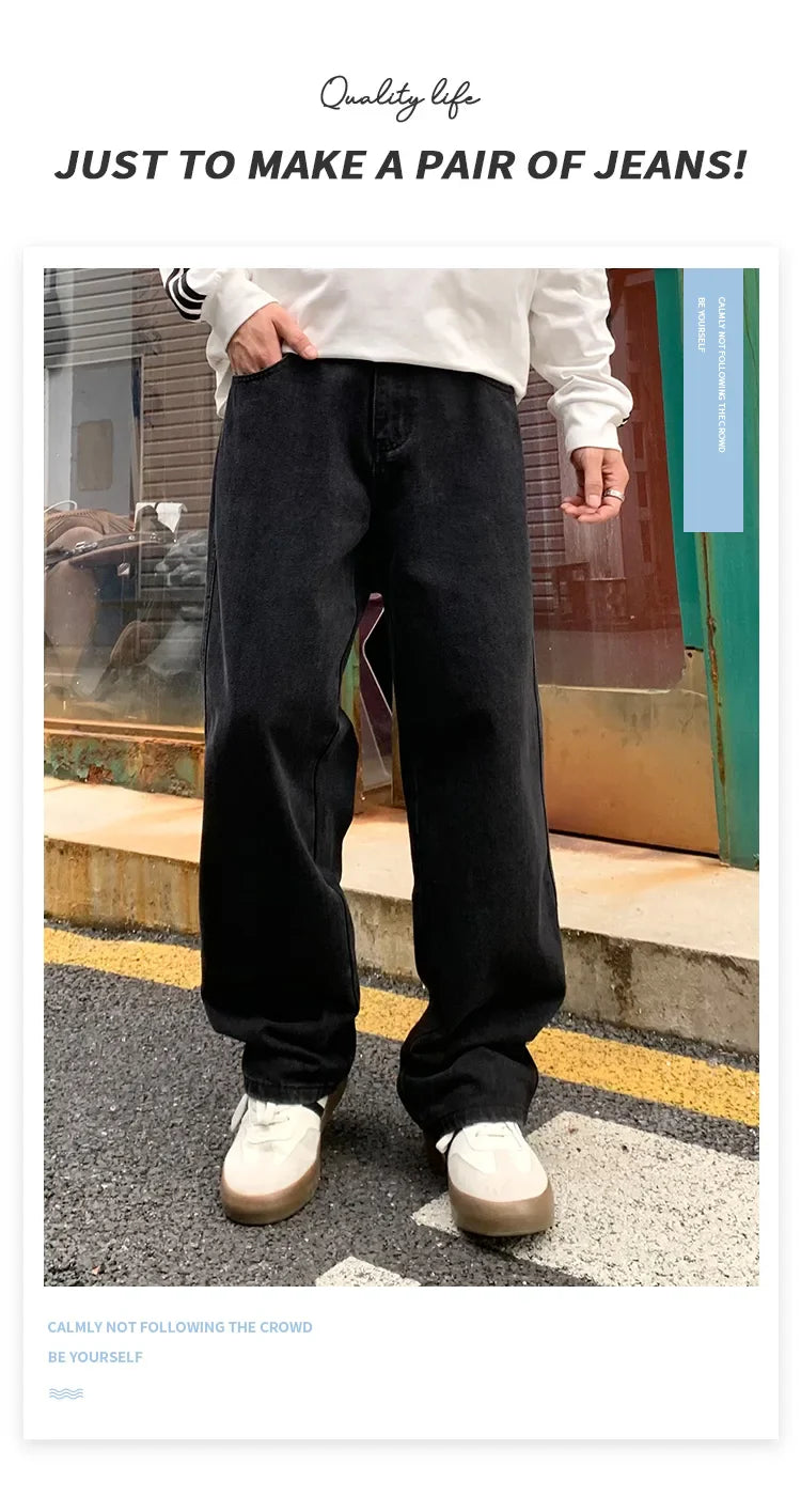 Men's Daily Casual American Korean Loose Jeans Spring Summer Fashion Street Style Retro Straight Wide Leg Y2K Jeans Denim Pants
