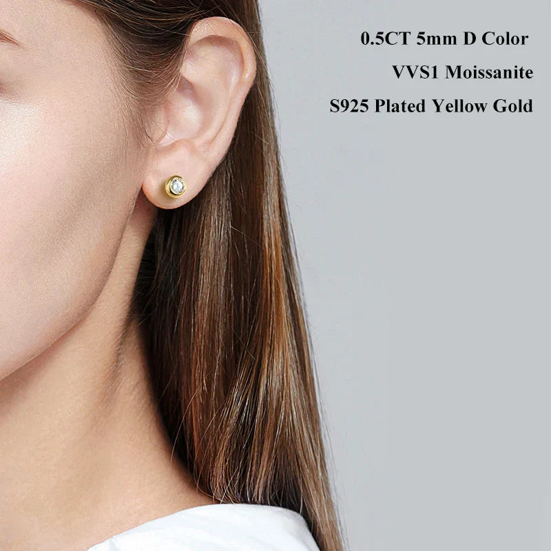 Real 0.3/0.5 Carat Round Moissanite Diamond Stud Earrings for Women S925 Sterling Silver Earring Wedding Party Fine Jewelry