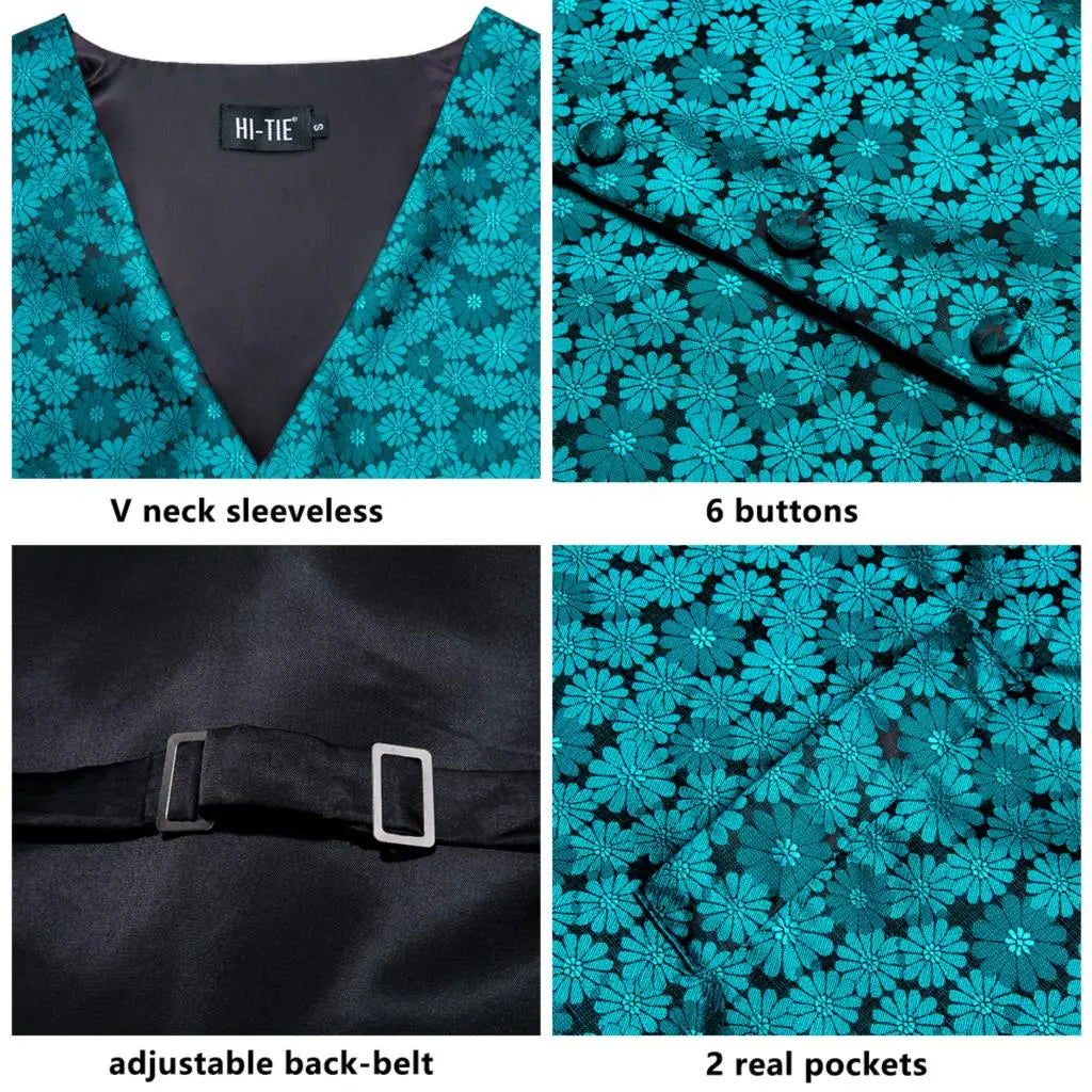 Fashion Silk Vest For Men Classic Gold Champane Yellow Waistcoat Jacket Tie Hankerchief Cufflinks Sets Dress Suit Wedding Hi-Tie