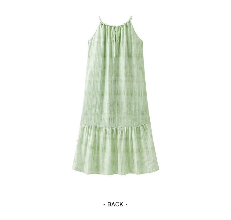 Women Dress Bowknot Textured Halter Neck Vacation A Line Maxi 2026 Summer Romantic Fresh Elegant Soft Comfy Holiday Top
