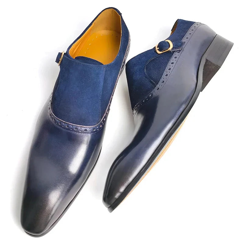 Men's Handmade Cow Suede&Leather Loafers Slip-On Comfortable Casual Shoes for Office,Wedding Non-Slip Sole, Solid Pattern Design